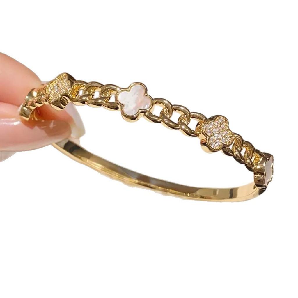 Cross Flower Zircon Bracelet: Light Luxury Mother-of-Pearl Four-Leaf Clover Jewelry