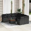 9-Piece Garden Sofa Set with Black Cushions Poly Rattan Acacia, 2-Seater Garden Sofa with Black Cushions 3347688
