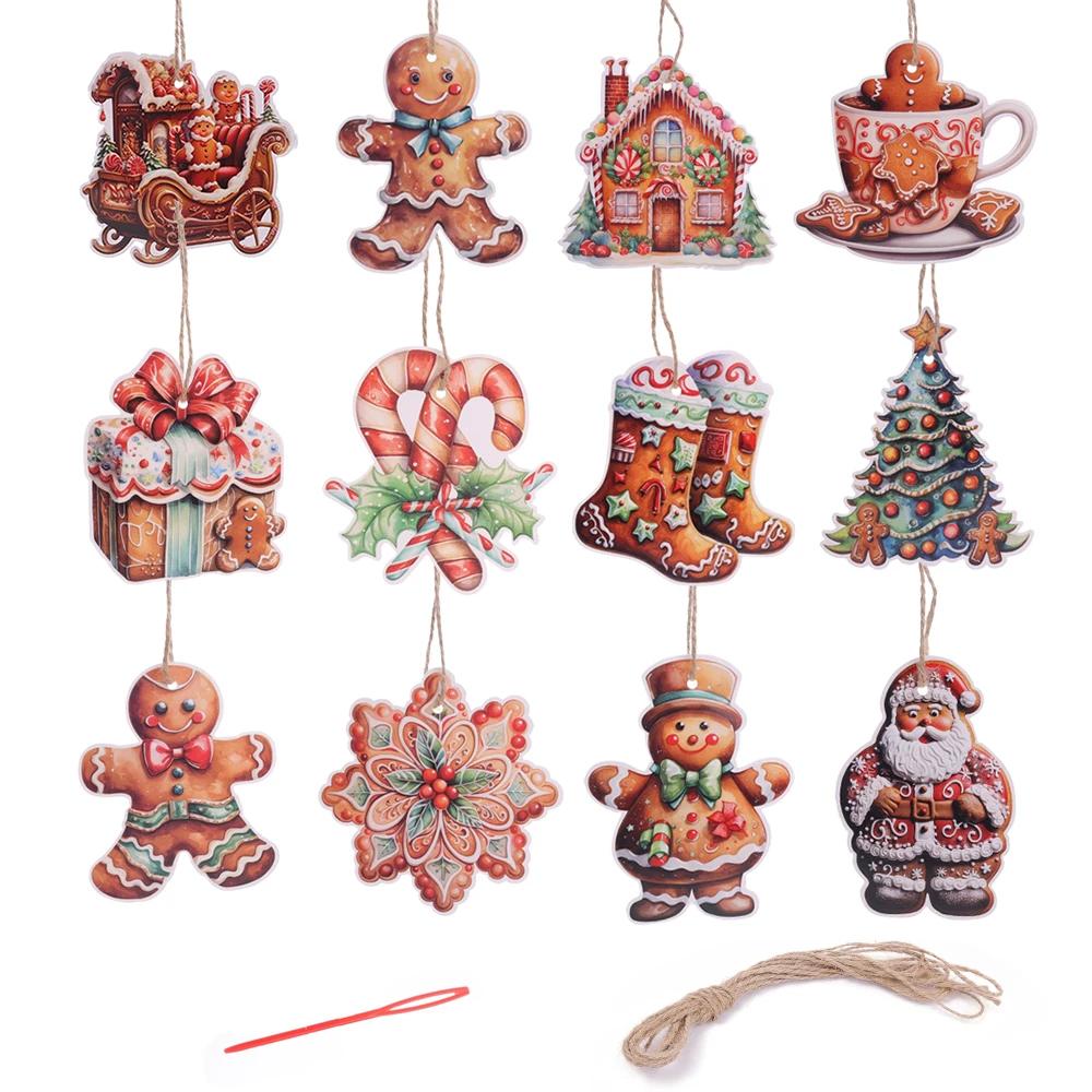 12Pcs Christmas Gingerbread Man Ornaments Mini Paper Gingerman Hanging Pendant Xmas Tree Decorations Childen New Year Gifts