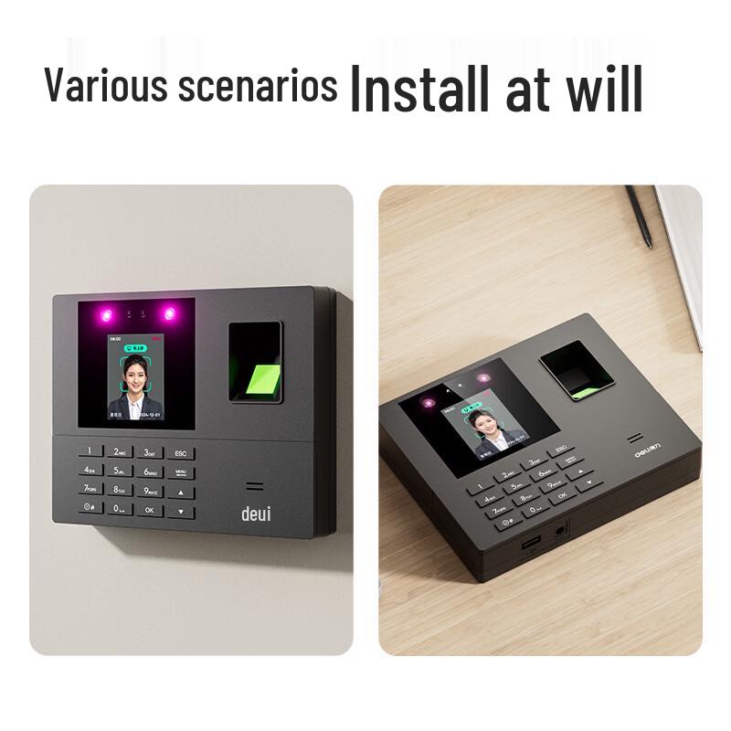 Deli 13855 Contactless Palm Vein, Facial & Fingerprint Time Clock CN Plug (adapter Included)