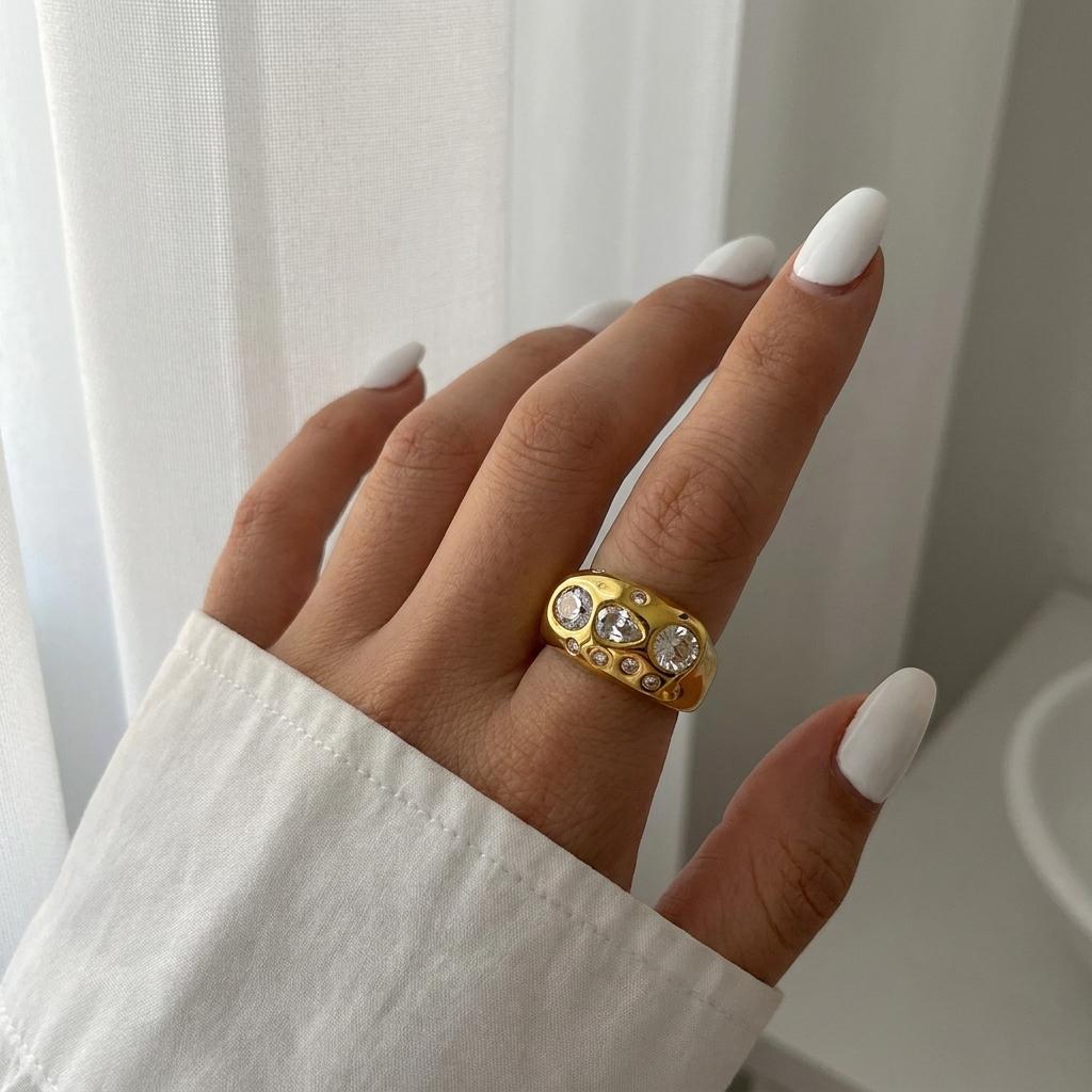 Stainless Steel Gold Plated Vintage Rings For Women Boho Sun Butterfly Flower Crystal Zircon Geometric Finger Ring Party Jewelry