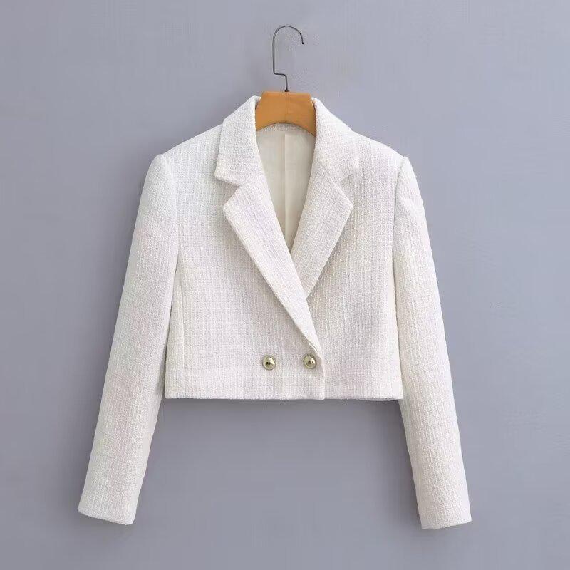 

Женская короткая куртка грубой текстуры Осень/Зима 2024 - Уличная мода Extra Small белый