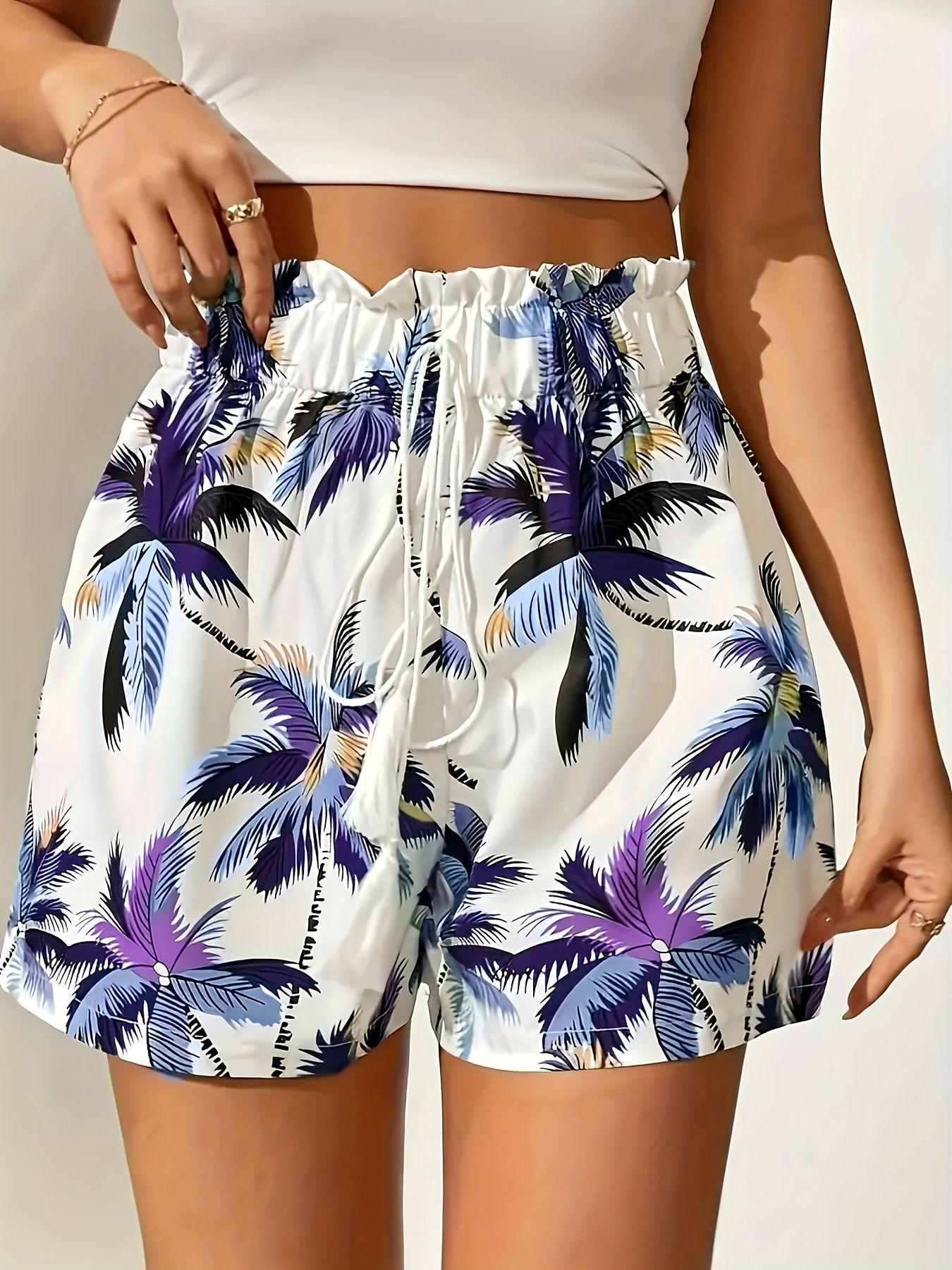 Women s Tropical High-Waisted Elastic Beach Shorts - 2025 Collection 2XL фиолетовый