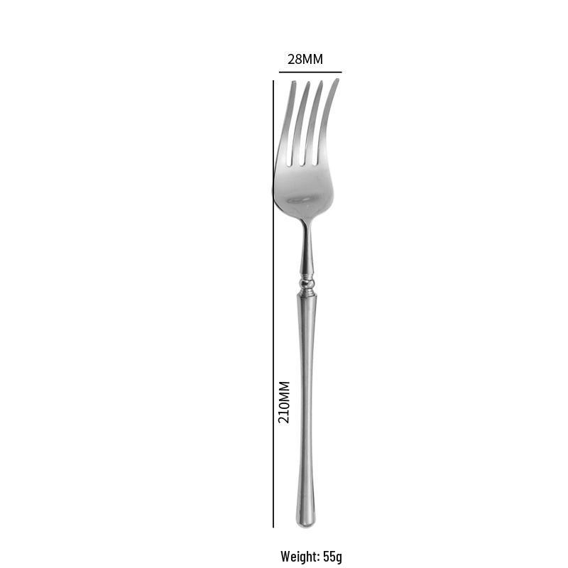 304 stainless steel cutlery set: knife, fork, spoon, steak knife, and coffee spoon.