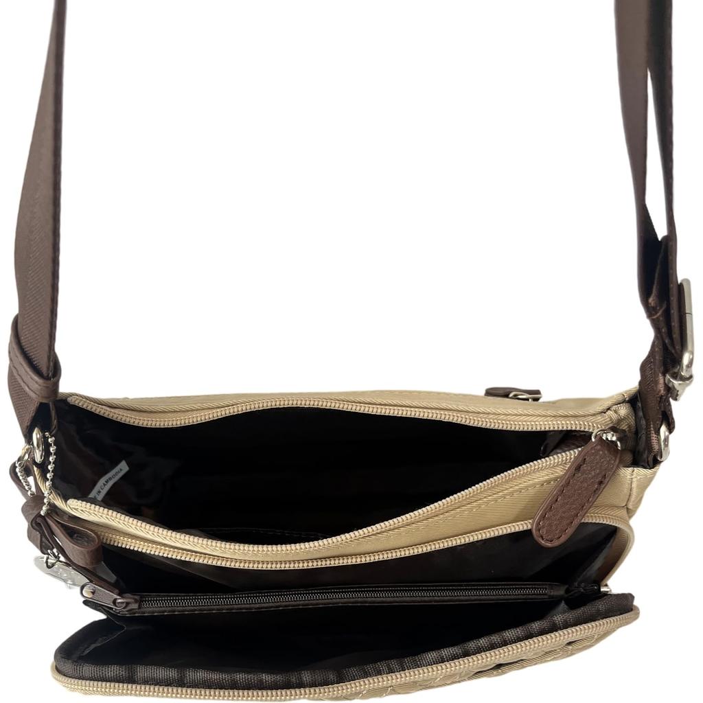 MADEMOISELLE ZAZA Pochette Multi-Rangements Brodée Charme Ruban Chat, Nylon Léger, 7141 (Gris Beige)