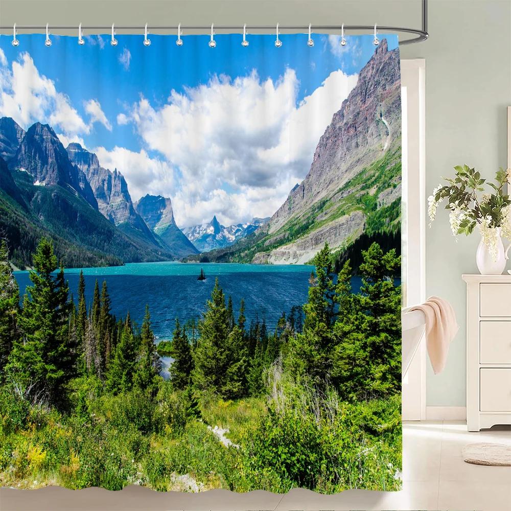 Scenery 3D Bathroom Curtains Natural Landscape Printed Shower Curtains With Hooks Home Decoration Waterproof Fabric Bath Screen