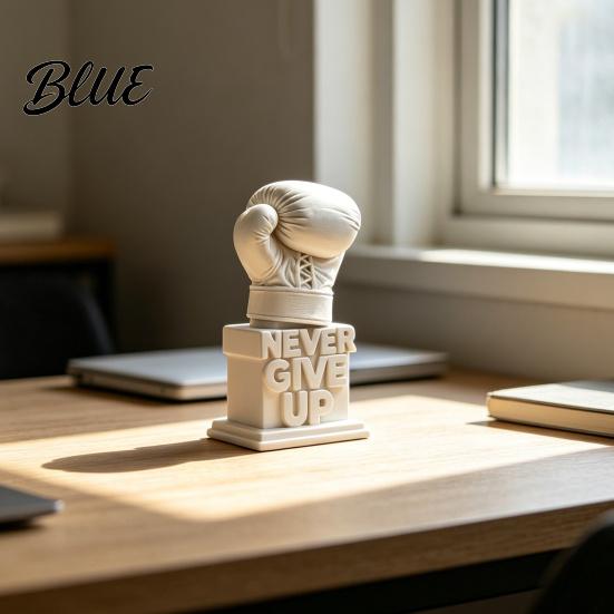 Three-Dimensional Sports Sculpture 3D-Printed Ornament Up Glove Boxing Never Give Statue Inspiring for Home Study Room Decoration Office Desk