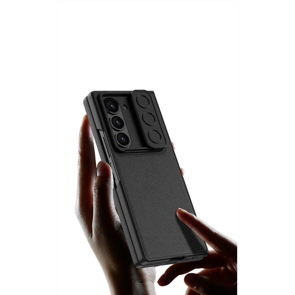 Luxury PU Leather Hard PC Shockproof Phone Cover for Samsung Galaxy Z Fold 6 5 4 Case with Screen Protector Camera Protection