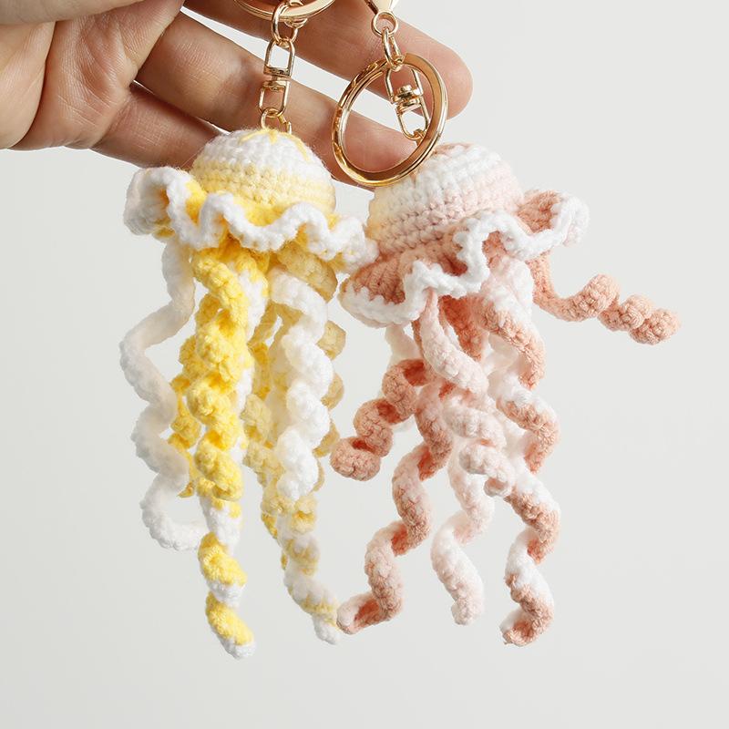 Handmaking Crochet Jellyfish Keychain Pendant Creative Ocean Series Crochet Keychain Knitted Cute Clown Fish Keyrings Wholesale