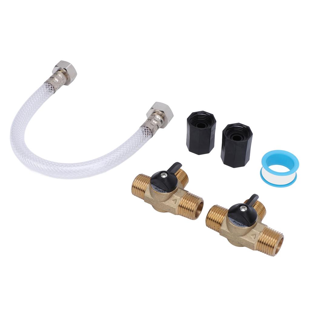 RV Water Heater Bypass Kit 12 Inch Reinforced Hose 1 2 NPT Brass Tee Valves Pipe Fittings and Sealing Tape Set