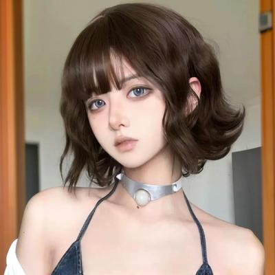 HAIRCUBE Wig Bob Curly Short Brown Wig Crossdressing Wave Wig Full Wig Perm Popular Harajuku Style Ladies Lolita Small Face Cosplay Heat Resistant