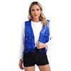 Women's Shiny Sequin Sleeveless Vest Sparkly Casual Open Front Waistcoat Jackets Glitter Vest Coat