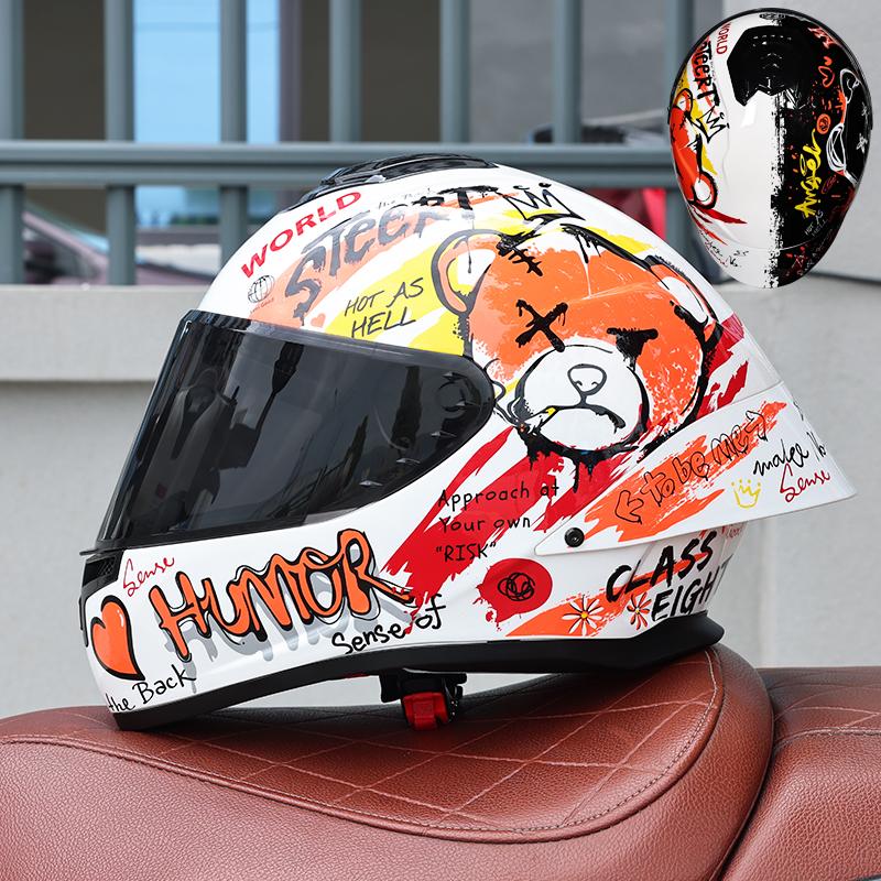 ORZ-Full Face Motorcycle Helmet Big Spoiler Design Unisex All Season DOT Standard ABS Lightweight Shockproof Bike Helmet