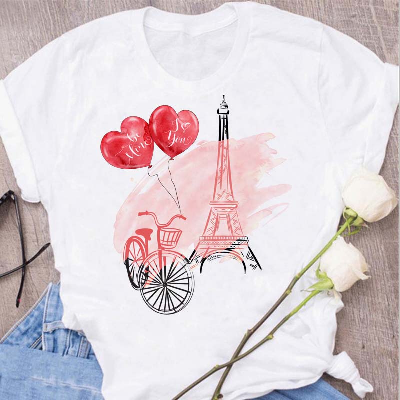 Woman Funny Bicycle Floral Print T Shirt Harajuku Women Tshirts Casual O-Neck Short Sleeves Tops Tees Shirt,Drop Shipping