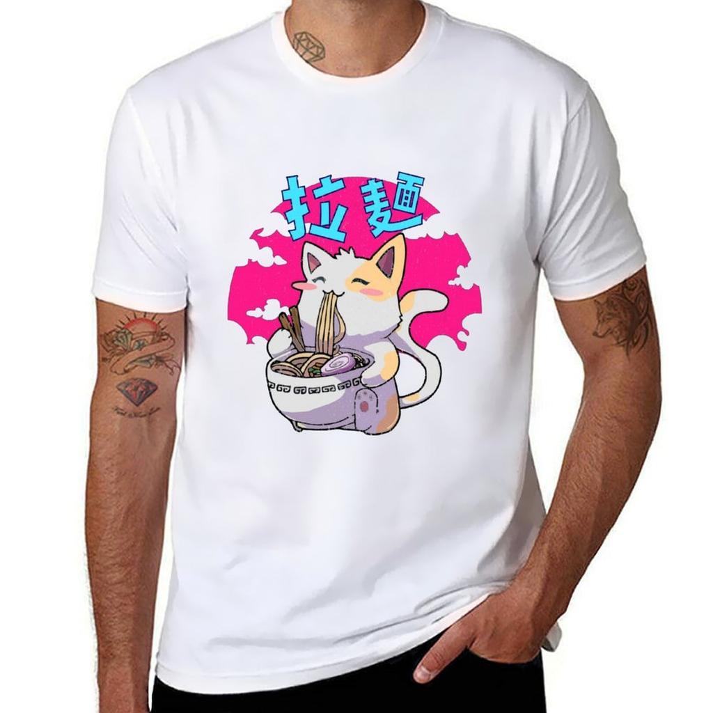 Cute Cat Eating Raunisex Gift For Cat Lover Tshirt Gym Exercise Short Sleeve Tshirt