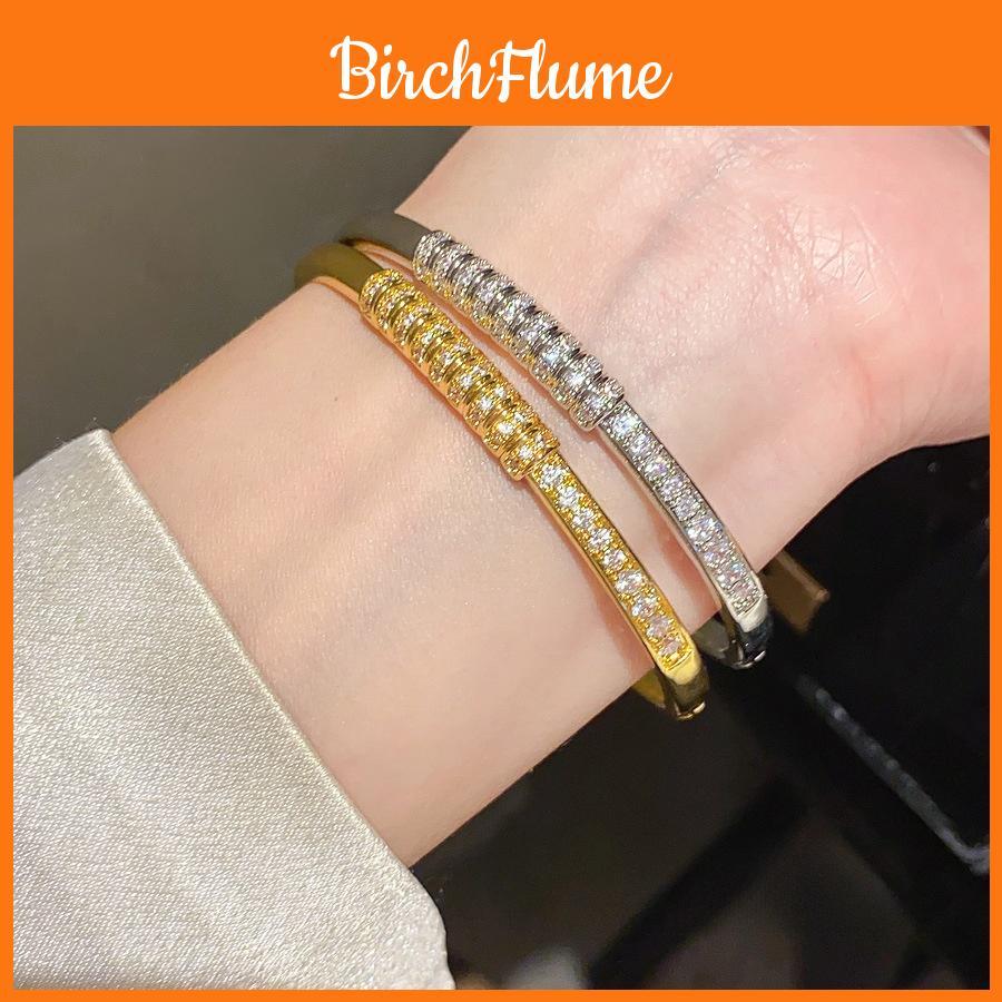Copper Zirconia Round Bangle With Geometric Design For Womens Fashion Jewelry