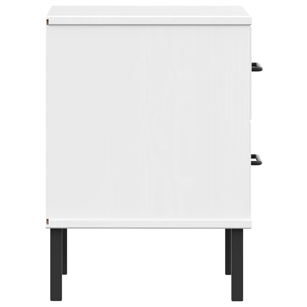 Nightstand OSLO with Metal Legs White Solid Pine Wood