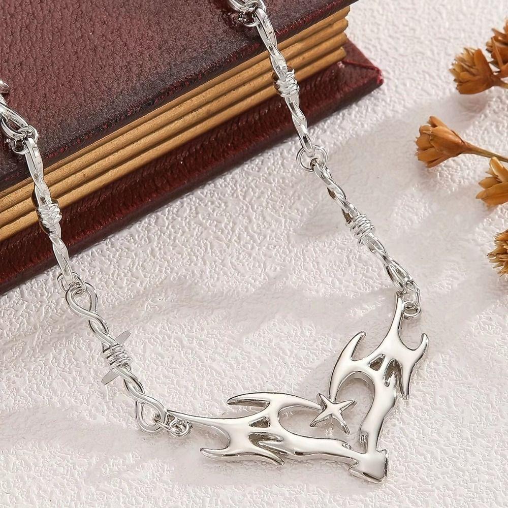 Sweet and Cool Y2k Thorns Necklace Barbed Wire Gothic Necklace Flame Heart Choker  Jewelry Gift