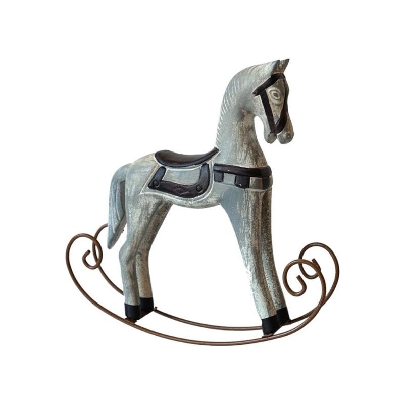 

Wooden Rocking Horse Statue Sculptures Decorative Animal Figurines Tabletop Ornament Home Decorations Birthday Gift світло-сірого кольору