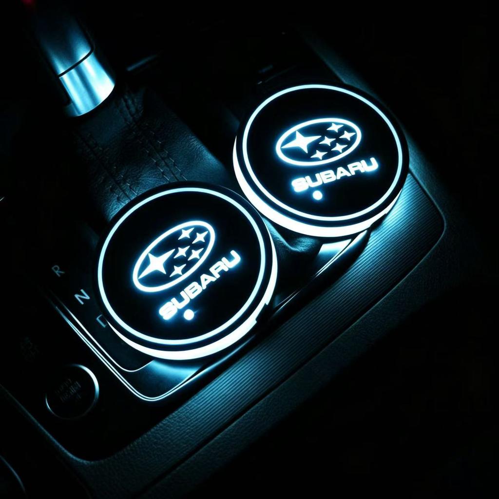 Car Colorful Glowing Water Cup Pad Emblem Accessory For Subaru STI Outback Forester Impreza XV Legacy WRX BRZ Tribeca ge3