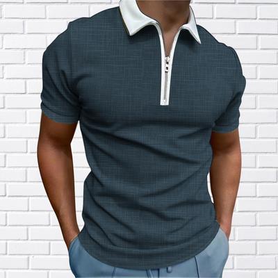 Herrenhemd Polo Casual Reißverschluss Kurzarm Mode Lässig Reißverschluss Sommer Frühling Normale Passform 3D Gitterlinien Druckhemd