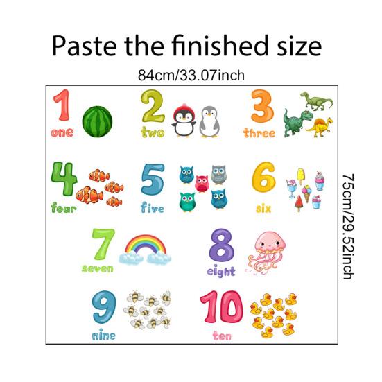 2Pcs/Set Number Wall Sticker Cartoon 1-10 Numbers Animal English Words Educational PVC Living Room Number Learning Wall Decal Kindergarten Supplies