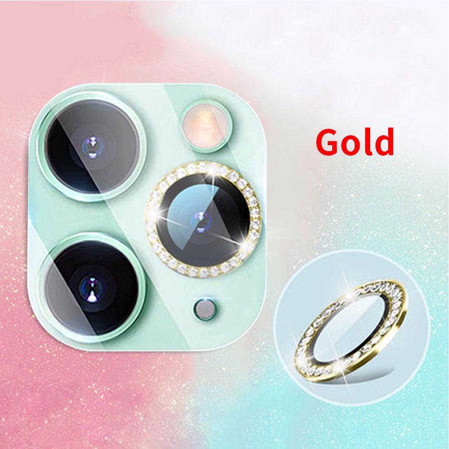 Für iPhone 11 12 13 14 15 16 Pro Max Bling Diamond Metall Kameraobjektivring Schutzkappe mit gehärtetem Glas