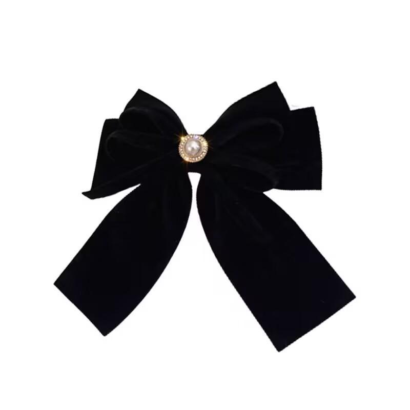 Velvet Bow Pearl Inlaid Hair Clip: Japanese & Korean Style