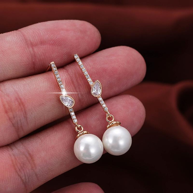 Korean Geometric Metal Rhinestone Pearl Tassel Earrings - Women's Elegant Jewelry