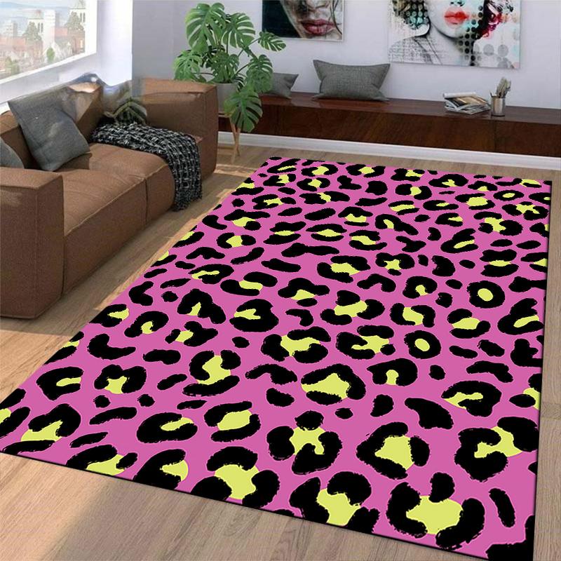 Rainbow Gradient Leopard Print Carpet with Bold Black SpotsVibrant Decorative Suitable for use as an anti-slip for room and bedroom sofas