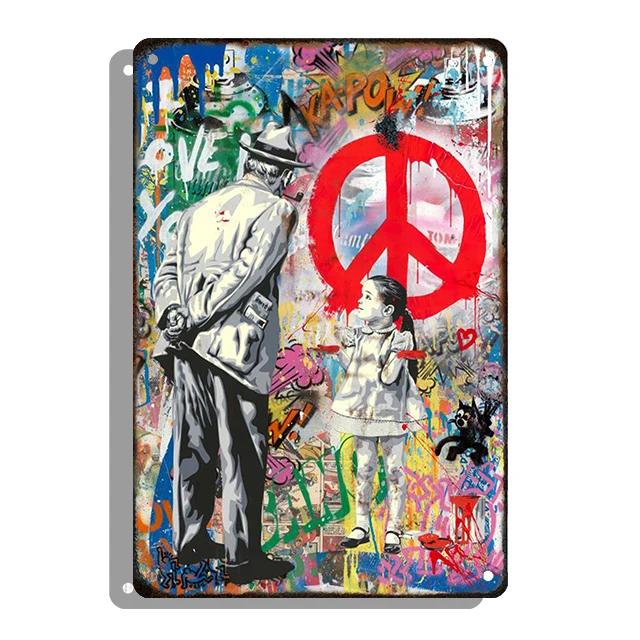 Banksy Graffiti Decorative Plaque Abstract Style Tin Sign Metal Pleate Plate For Home Room Decor Aesthetic Gift Cuadros
