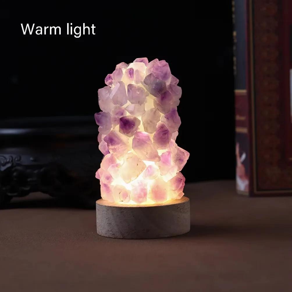 Crystal Wishing Lamp Natural Amethyst Tooth Flower Dim Light USB Interface with Switch Crystal Home Decorations Men Gift