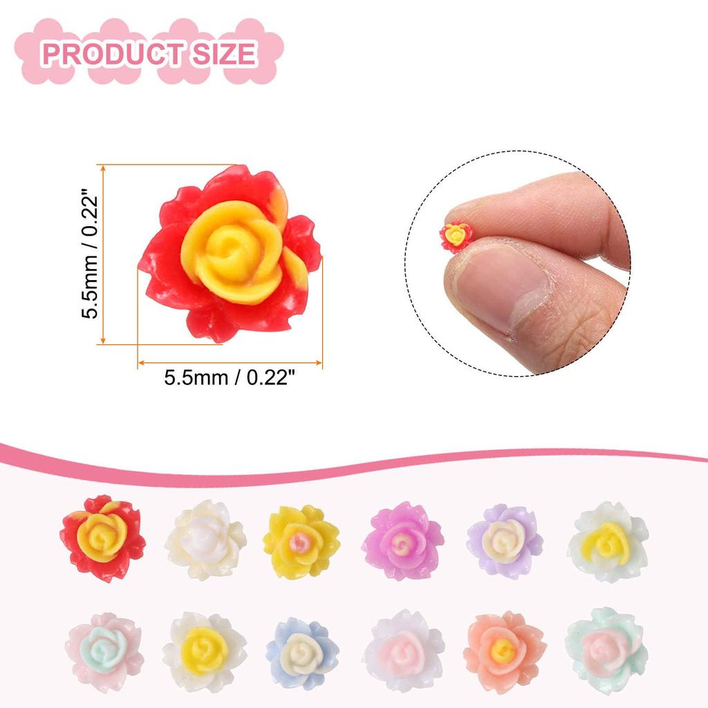CoCud Mini Harzblumen, 0,22" Durchmesser, Miniatur-Rosen-Dekorationen für Puppenhäuser, Mehrfarbig (Verwendet: Nagelkunst, Feengarten, Bastelarbeiten,