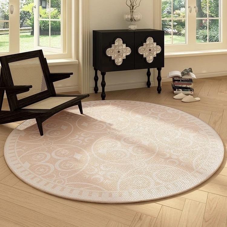 Tappeto Soggiorno Rotondo Francese Casa Facile da Pulire Tappeto in Velluto di Cristallo Alto Senso Camera da Letto Tavolo e Sedia Tappeto Decorativo