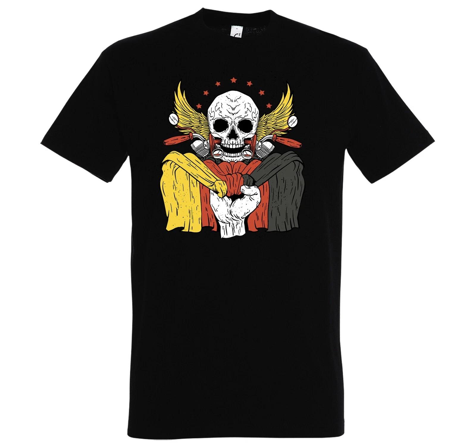 Youth Designz Mens T-Shirt German Biker Skull Motorrad Deutschland Bones Fun S