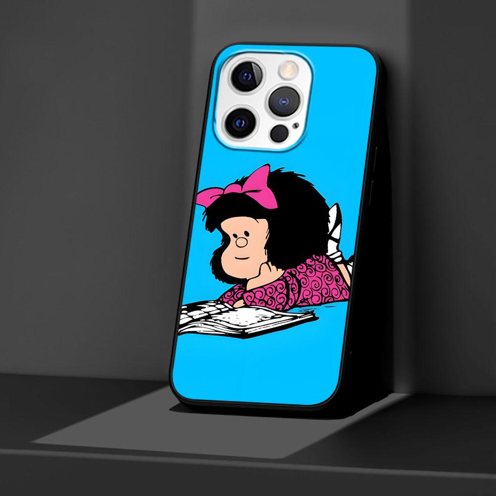 Cartoon Cute Mafalda Case for Apple iPhone 14 11 7 SE 2020 8 X XS 13 12 Mini XR 15 Pro Max Silicone Black Soft Phone Cover