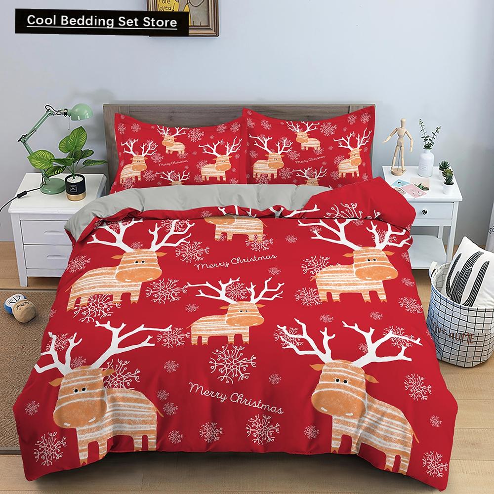 Merry Christmas King Queen Duvet Cover XMAS Bedding Set for Kid Santa Claus Quilt Cover Cartoon 2/3pcs Polyester Comforter Cover