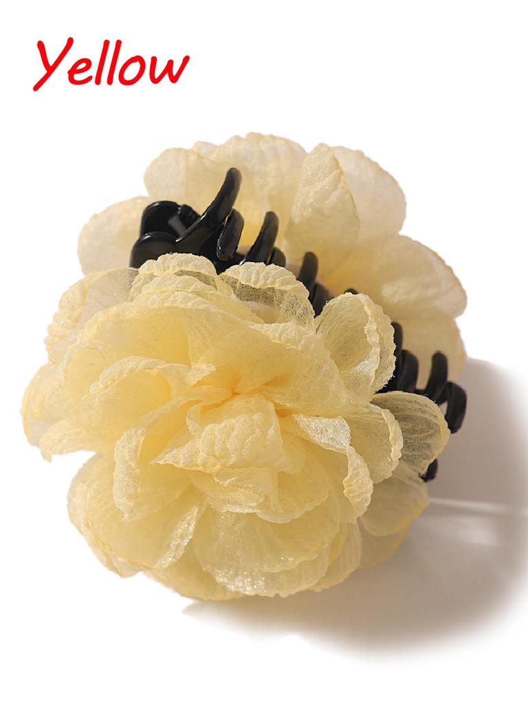 French Satin Camellia Large Hair Claw Clip - Elegant Floral Accessory