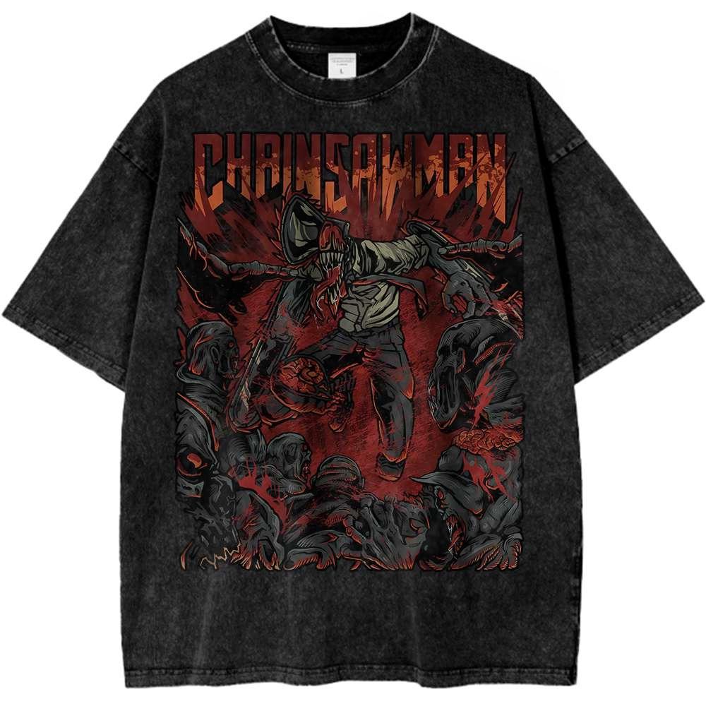 DAN DA DAN Anime Tshirt Vintage Gothic Washed Oversized T Shirt Summer Short Sleeve Pure Cotton Tee Tops Men Women Clothing