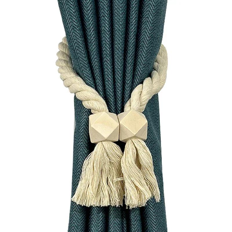 2 Buc. Legături Magnetice pentru Perdele Boho, Țesute Manual, Lemn Masiv, Accesorii de Cameră, Clip Suport, Perdele Elegante, Decor pentru Casă