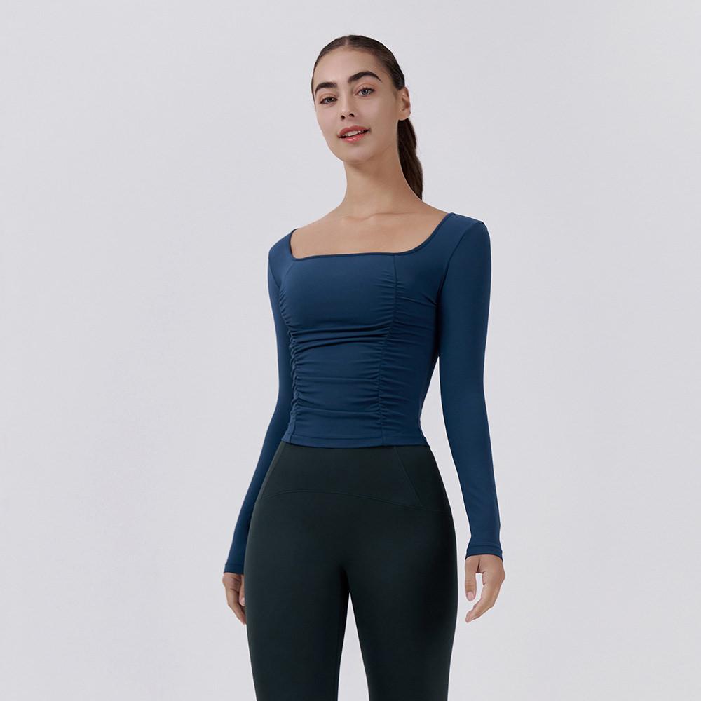 Andar Air Expert Shirred Square Neck Long Sleeve Sapphire Navy [Amfls-13Nav]/S