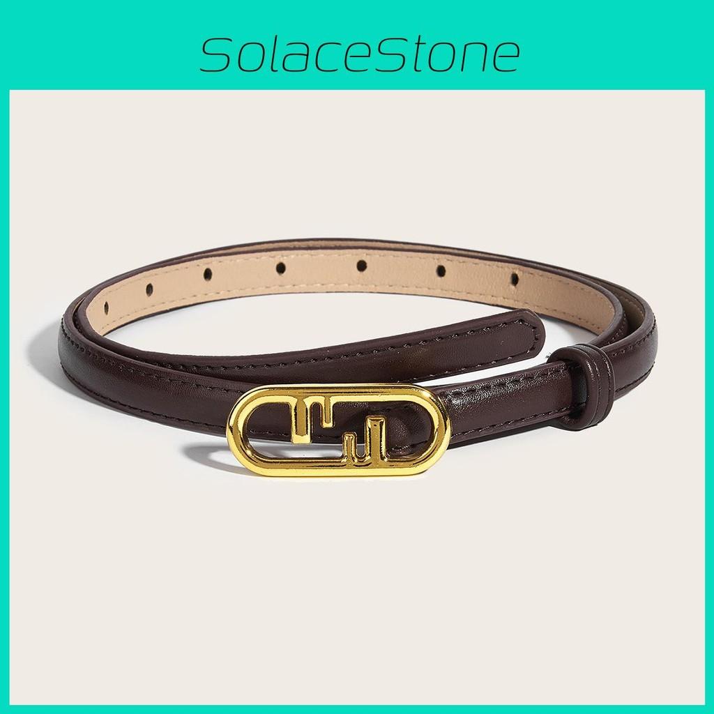 Gold Simple Oval Buckle Decoration Women Solid Color Slim Belt For Use Daily