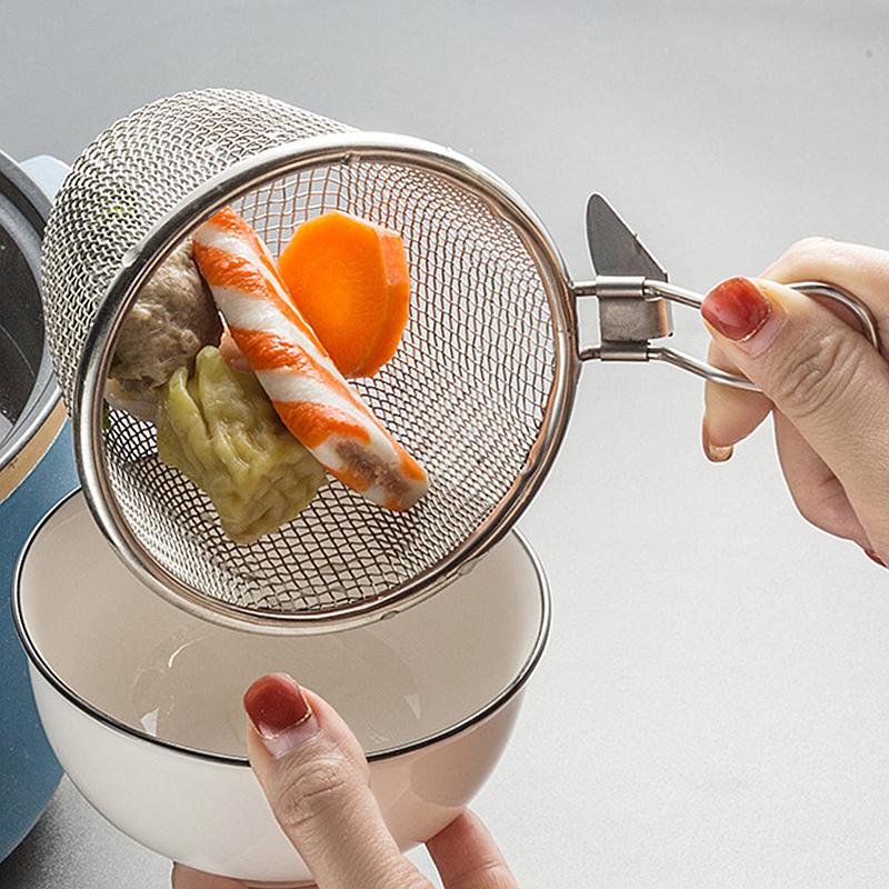 Silver Stainless Steel Hot Pot Colander Hanging Noodle Drainer Vegetable Mesh Sieve Food Filter Skimmer Frying Basket Tools