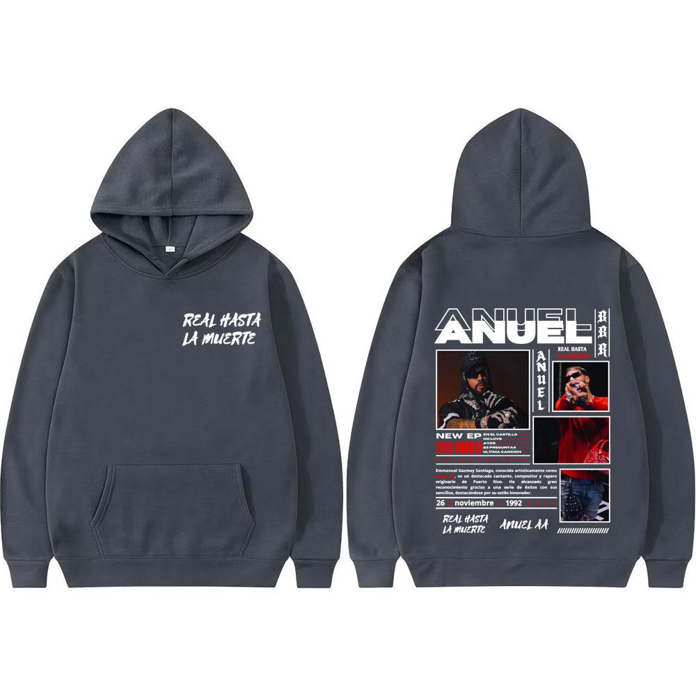 Rapper Anuel AA Real Hasta La Muerte Album Tour Cover Sweatshirt Men Women Vintage Hip Hop Trend Hoodie Streetwear Loose Hoodies
