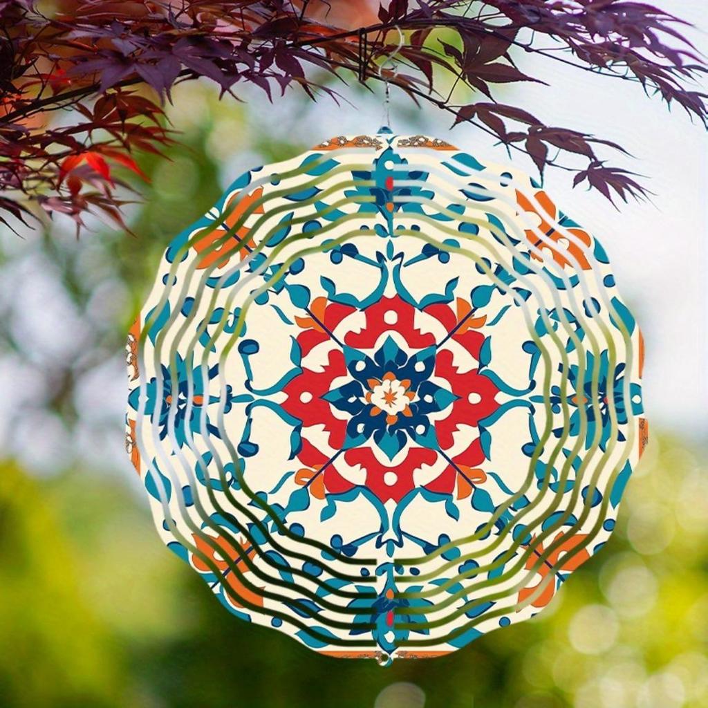 10 Zoll Böhmisches Windspiel mit Lebhaftem Floralem Geometrischem Design Langlebiges Metall Outdoor-Dekor Drehbarer Haken Perfekt für