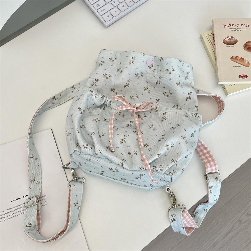 5 New canvas bag floral student backpack lazy wind cute shoulder messenger bag large capacity