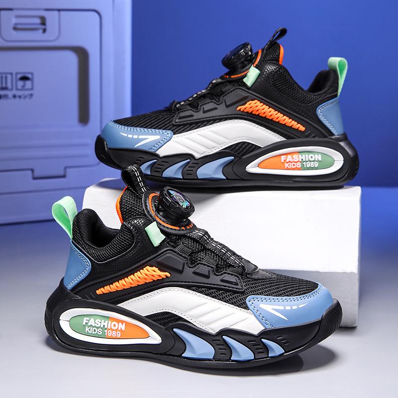 2025 Spring and Autumn Children's Sneakers Medium and Older Children's Leather Running Shoes Breathable Mesh Board Shoes Male and Female Students Shoe