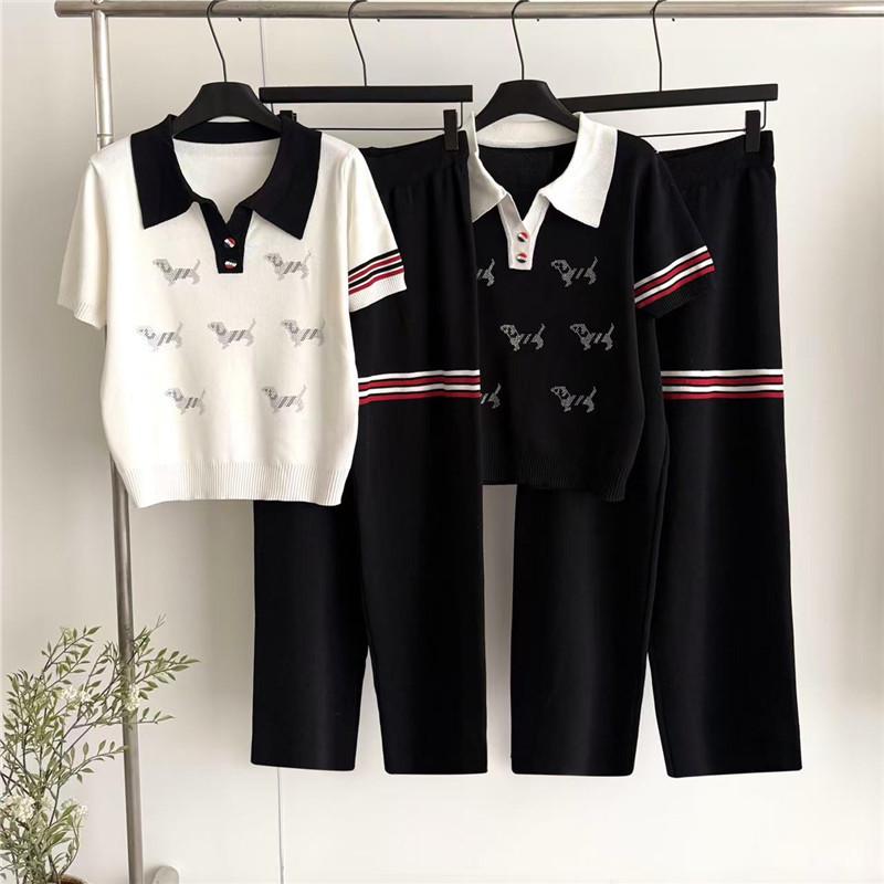 

Summer College Style Polo Collar Dog Embroidery Knit Two-piece Casual Sports Set One Size белый