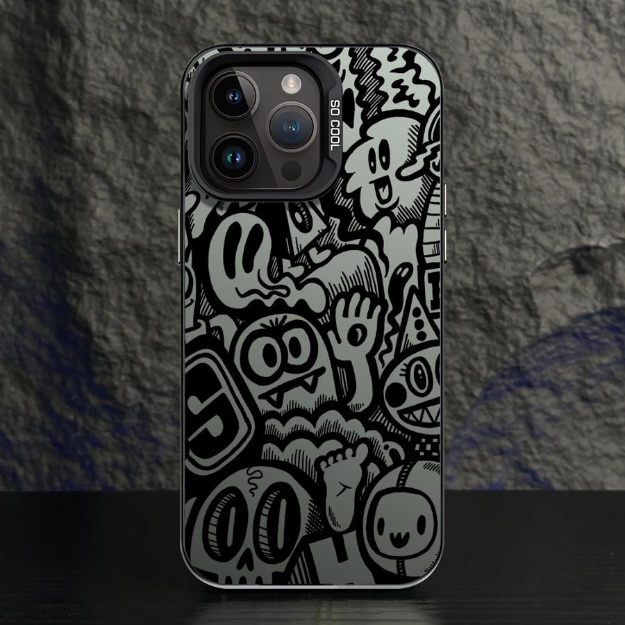 Phone Case for iPhone 15 16 Pro Max 11 13 Pro 14 Plus 12 11Pro 15Pro Max 16e Shell Cover Fundas Super Cool Black Graffiti