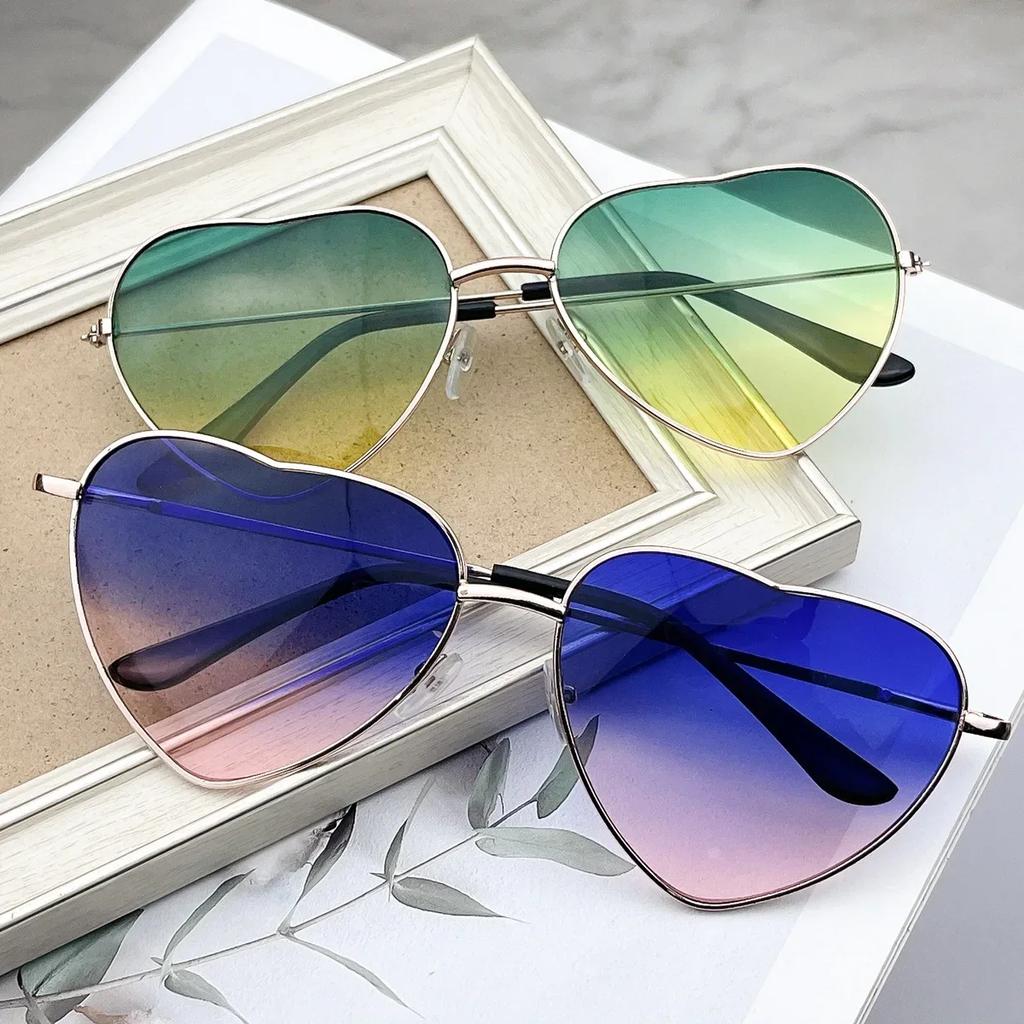 Vintage Gradient Heart Shaped Sun Glasses Alloy Frame For Ladies For Gents Glasses Designer Stylish Eye Glasses UV400 Shades Safety Glasses